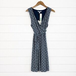 NWT 41 Hawthorn Stitch Fix Lorene Faux Wrap Knit Dress Sleeveless Blue Large